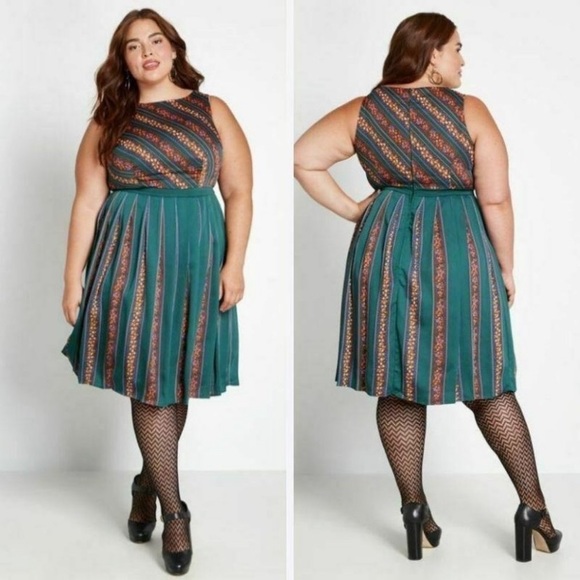 Modcloth Dresses & Skirts - ModCloth Pleat You to It retro teal striped dress